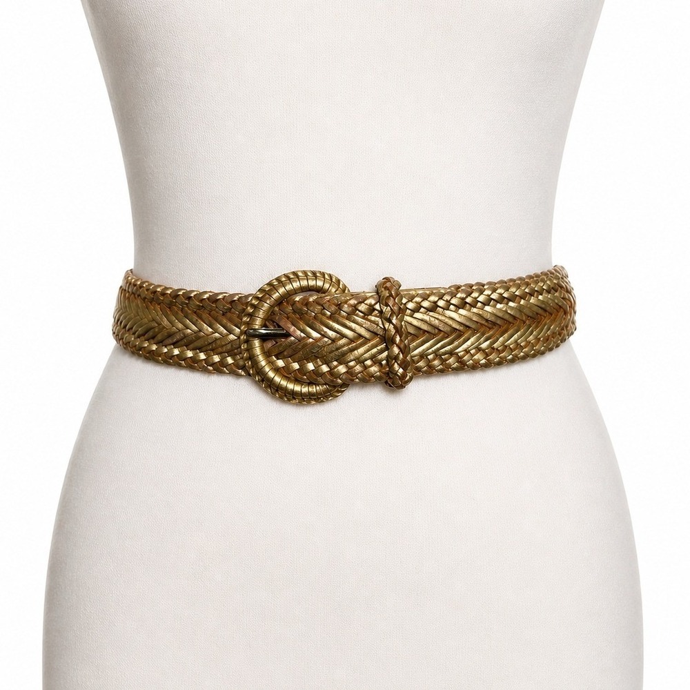 Talbots Metallic Gold Braided Leather Belt Women's Small
